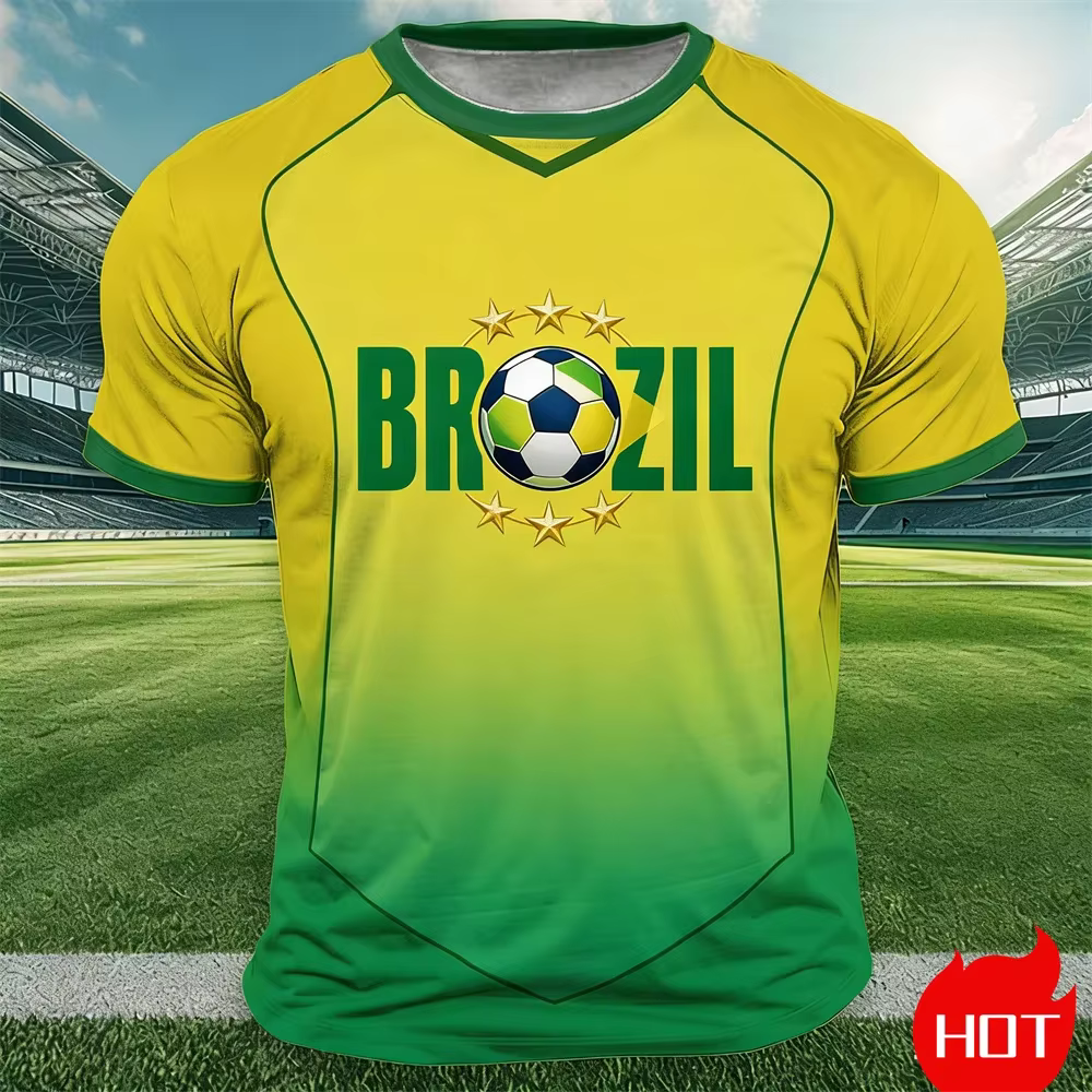 T-shirt imprimé drapeau du Brésil pour hommes, t-shirt à manches courtes pour sports de plein air, c