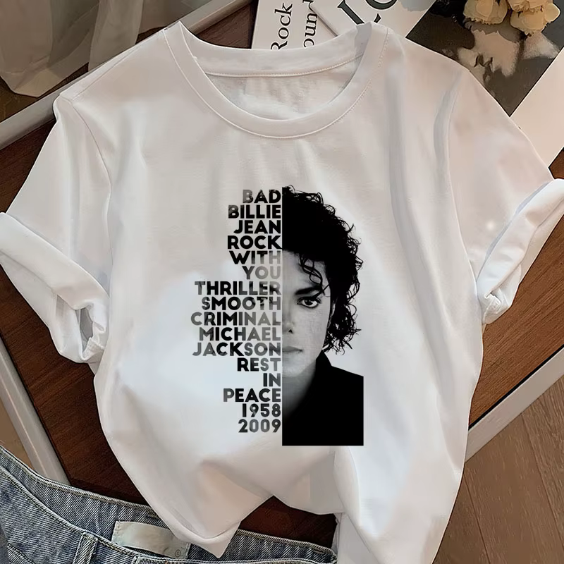 T-shirts Michael Jackson King of Pop pour femme, manches courtes, T-shirt décontracté à col rond imp