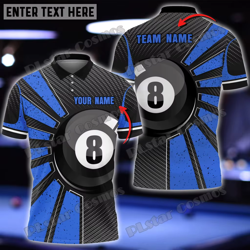 Polo unisexe avec nom personnalisé imprimé en 3D, ballon de billard, 8 couleurs, comparateur, mode, 