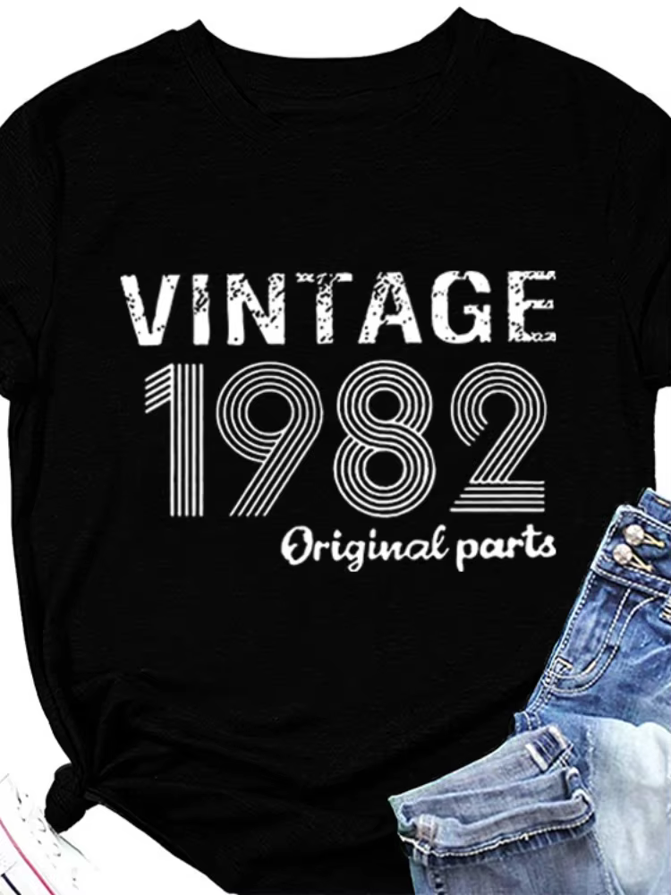 Vintage 1982 Original impression femmes t-shirt à manches courtes col rond lâche femmes t-shirt dame
