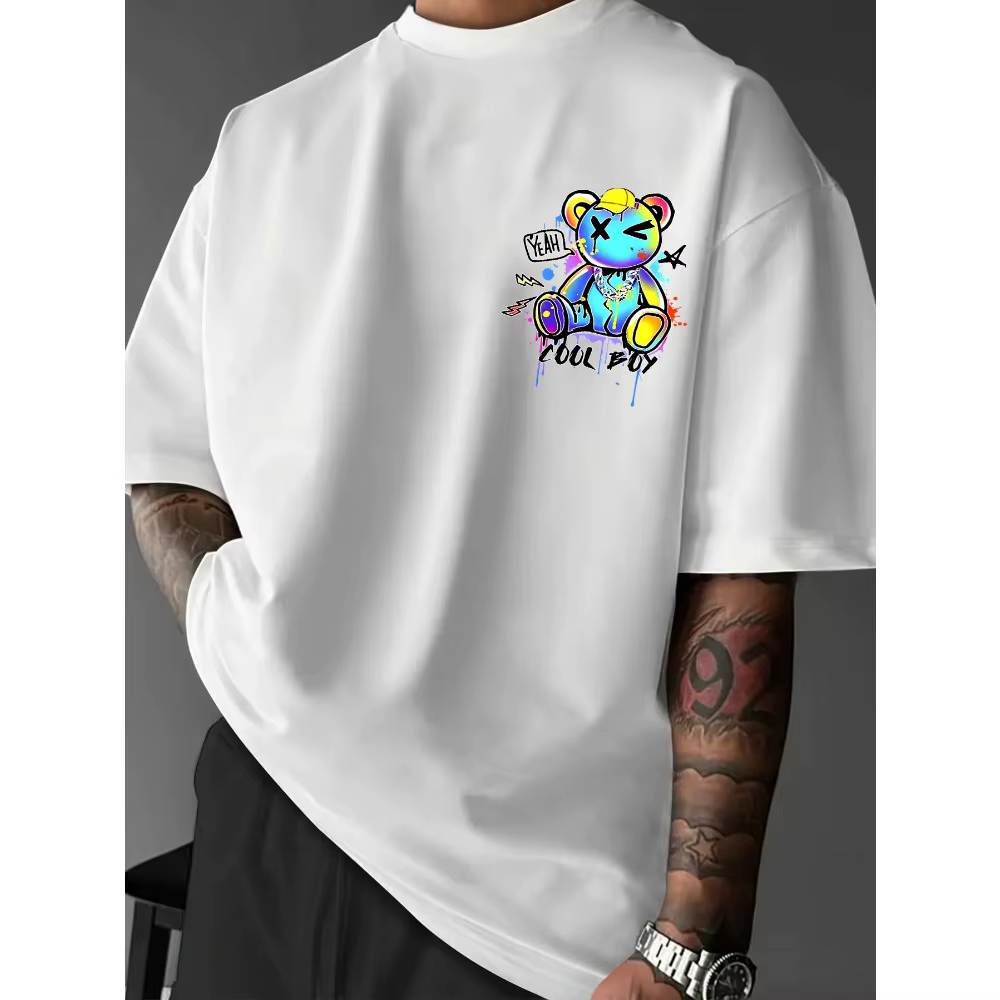 Nouveau T-shirt d'été pour homme, motif Ours de Californie et Étoile Éclair, coupe ample, 100% Coton
