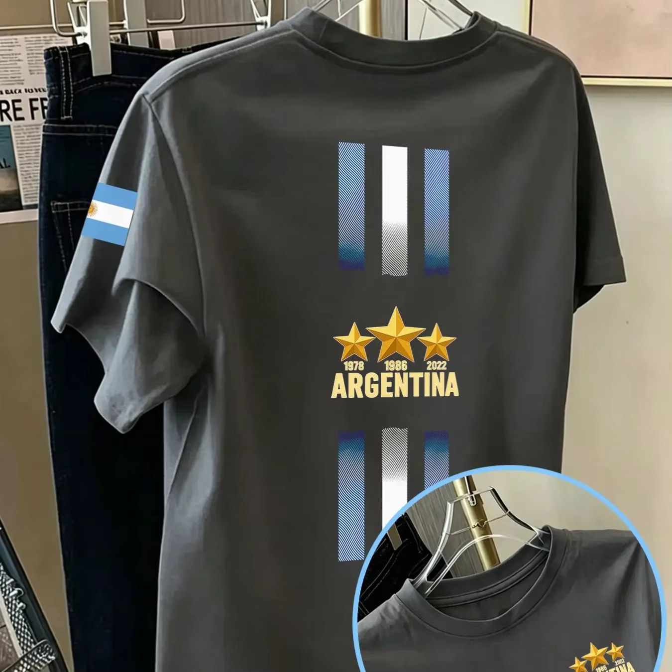 T-shirt ample pour homme, fan de football argentin, avec impression Champion Argentine 3 étoiles, st