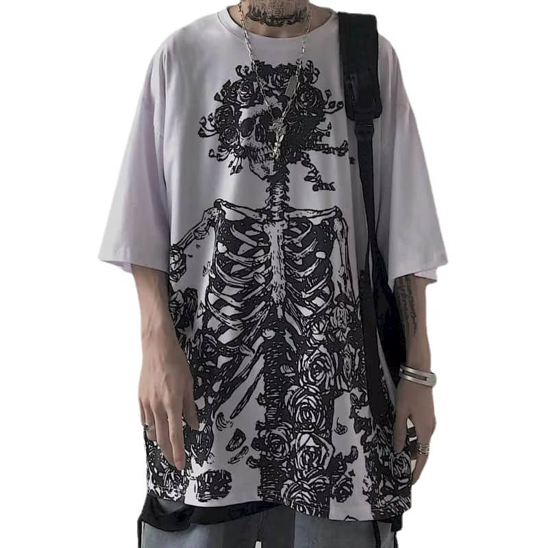 T-shirts pour hommes 2023 été Streetwear haute rue gothique crâne t-shirt ample surdimensionné à man