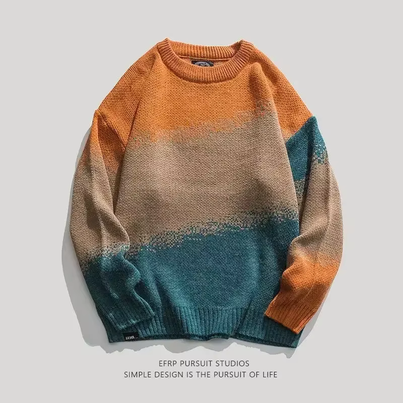 Pull en tricot à col rond pour hommes, pulls à manches longues, sweat-shirt, col rond, vert, grande 