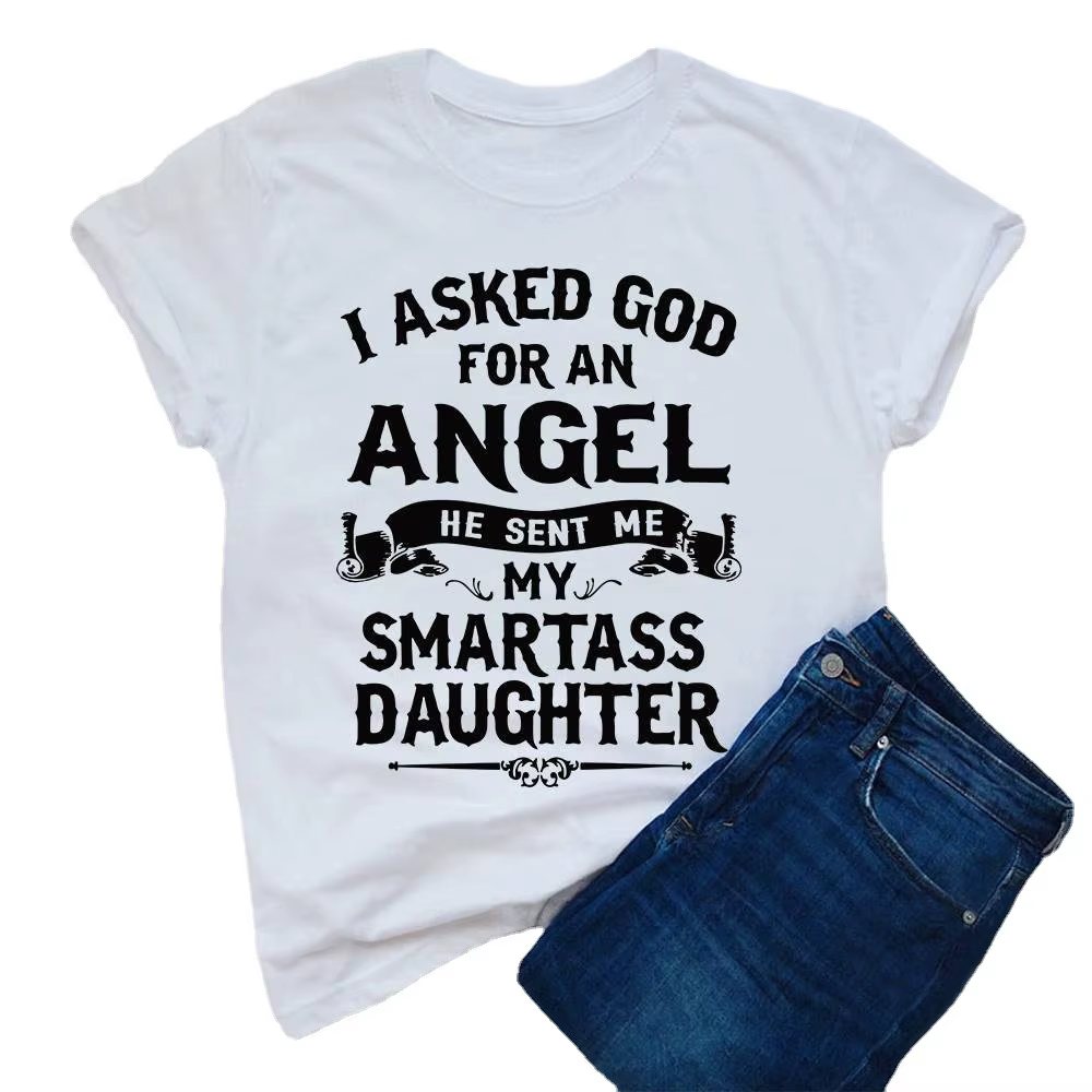 T-shirt manches courtes col rond femme, ample, ma fille est un ange, imprimé