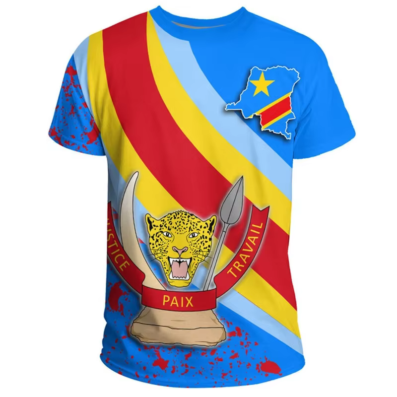 T-shirt à manches courtes à col rond décontracté d'été avec impression 3D de l'emblème national de l