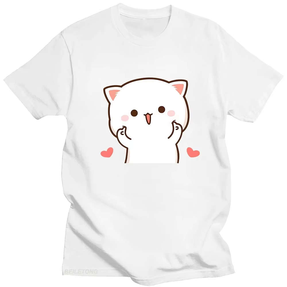 T-shirt pour femmes amusant et mignon avec imprimé de chat mochi pêche et goma, vêtements kawaii pou