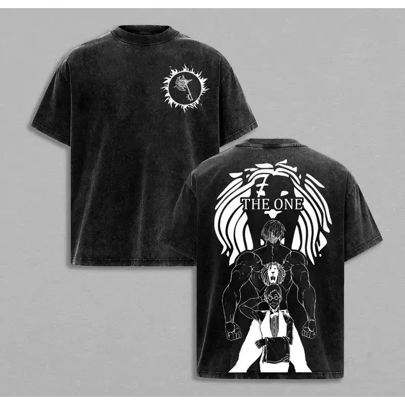 T-shirt The Seven Deadly Sins Escanor, style vintage délavé, motif anime manga, unisexe, coupe ample