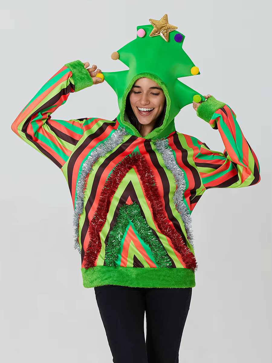Sweat à capuche de Noël pour hommes et femmes, sweat à capuche arbre à manches longues, costume de c