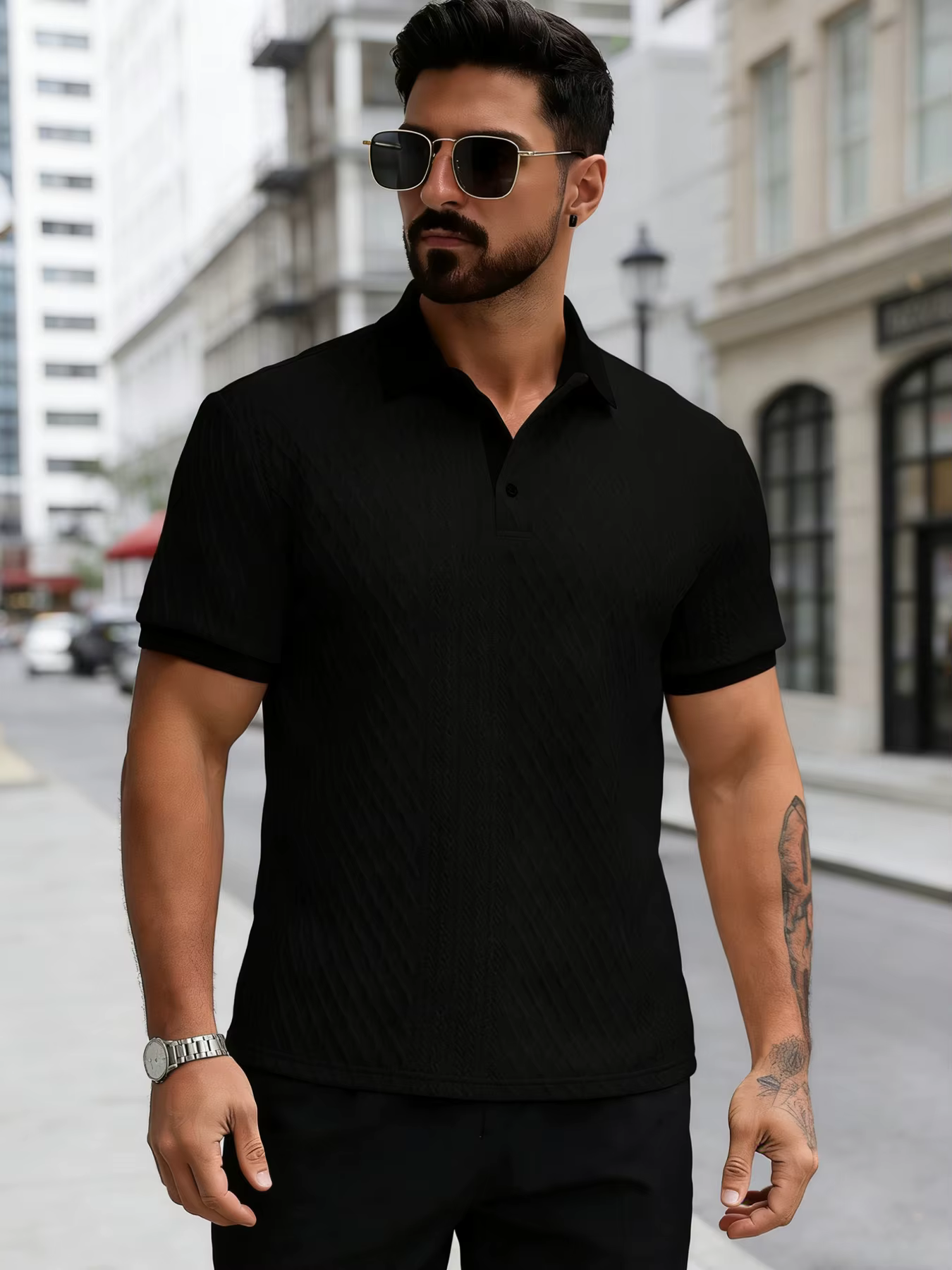 Polo décontracté pour homme — Tricoté avec une légère élasticité | Design ajouré d'inspiration ita