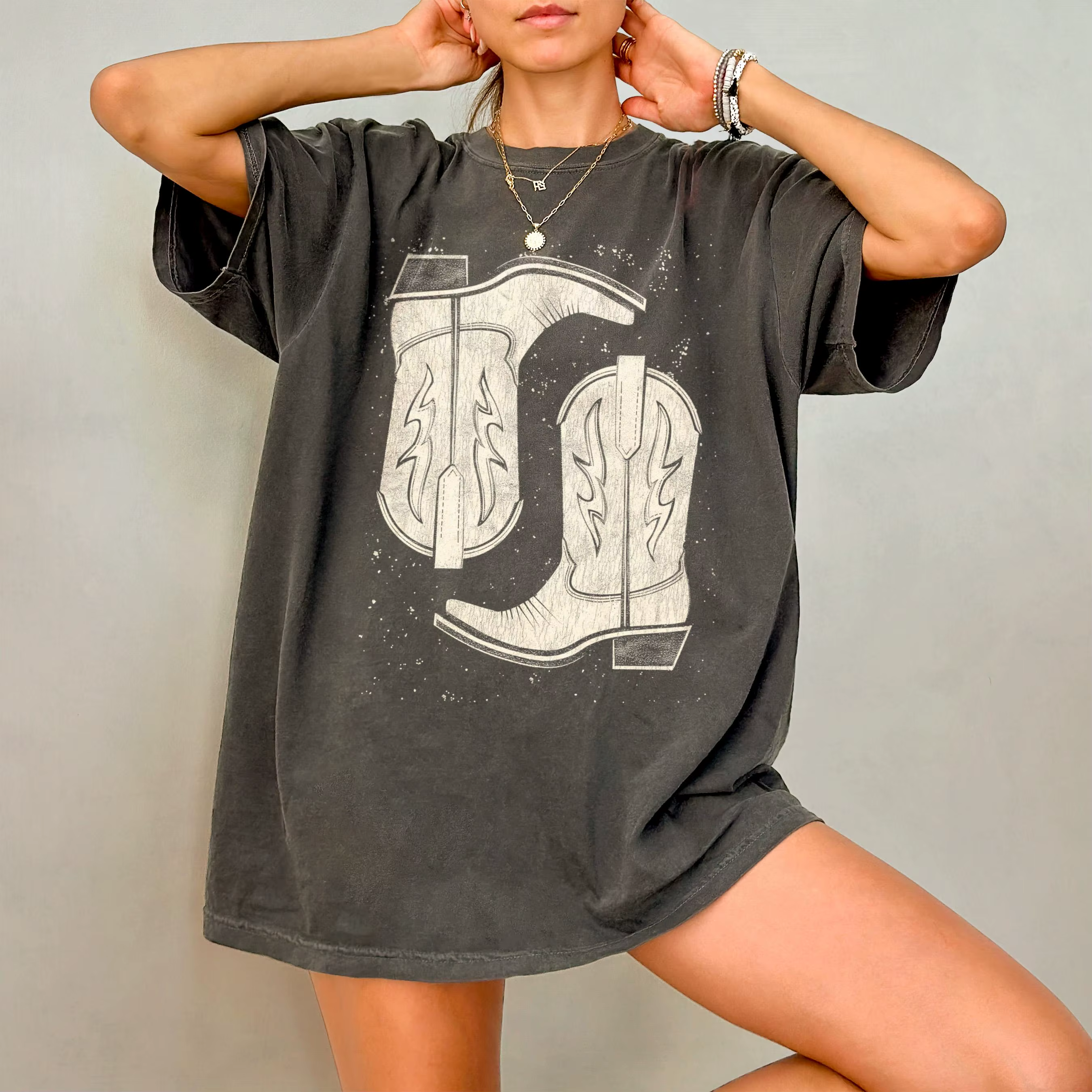T-shirt imprimé bottes de cowgirl rétro, chemise femme printemps/été, nouvelle tendance mode 2026, h