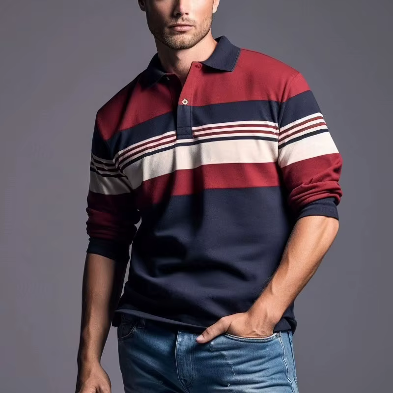 Nouveau en rayé graphique polos pour hommes Simple automne affaires 3D imprimé à manches longues Gol