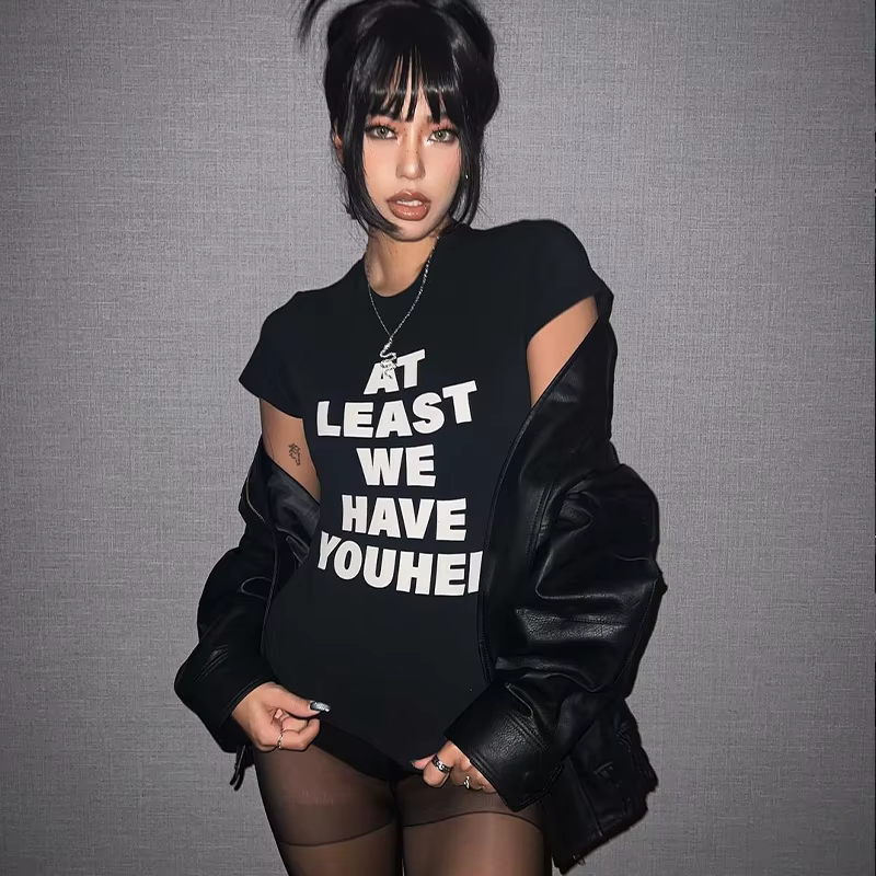 T-Shirt Y2k pour femmes, haut court, lettre des années 2000, Harajuku, mode coréenne, Streetwear, go