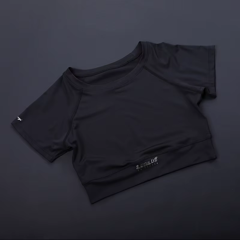 Haut court de Fitness tendance pour femmes, manches courtes respirantes et ajustées, chemise de cour