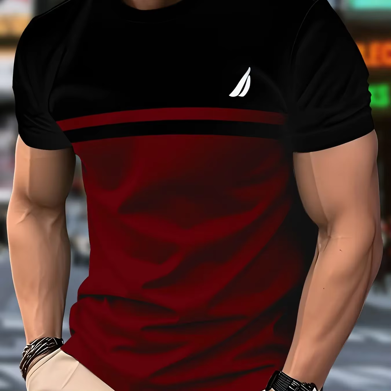 Nouveau T-shirt à col rond 3D pour hommes, en tissu tricoté en polyester décontracté, élastique et l