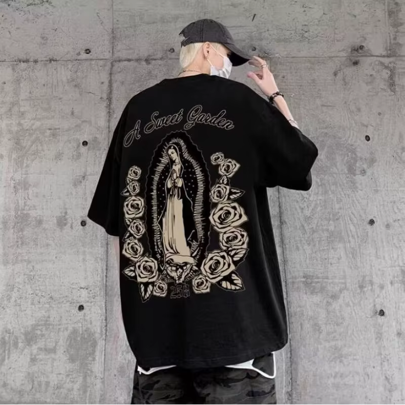 T-shirt ample surdimensionné pour hommes, Madonna de la Renaissance américaine imprimée avec T-shirt