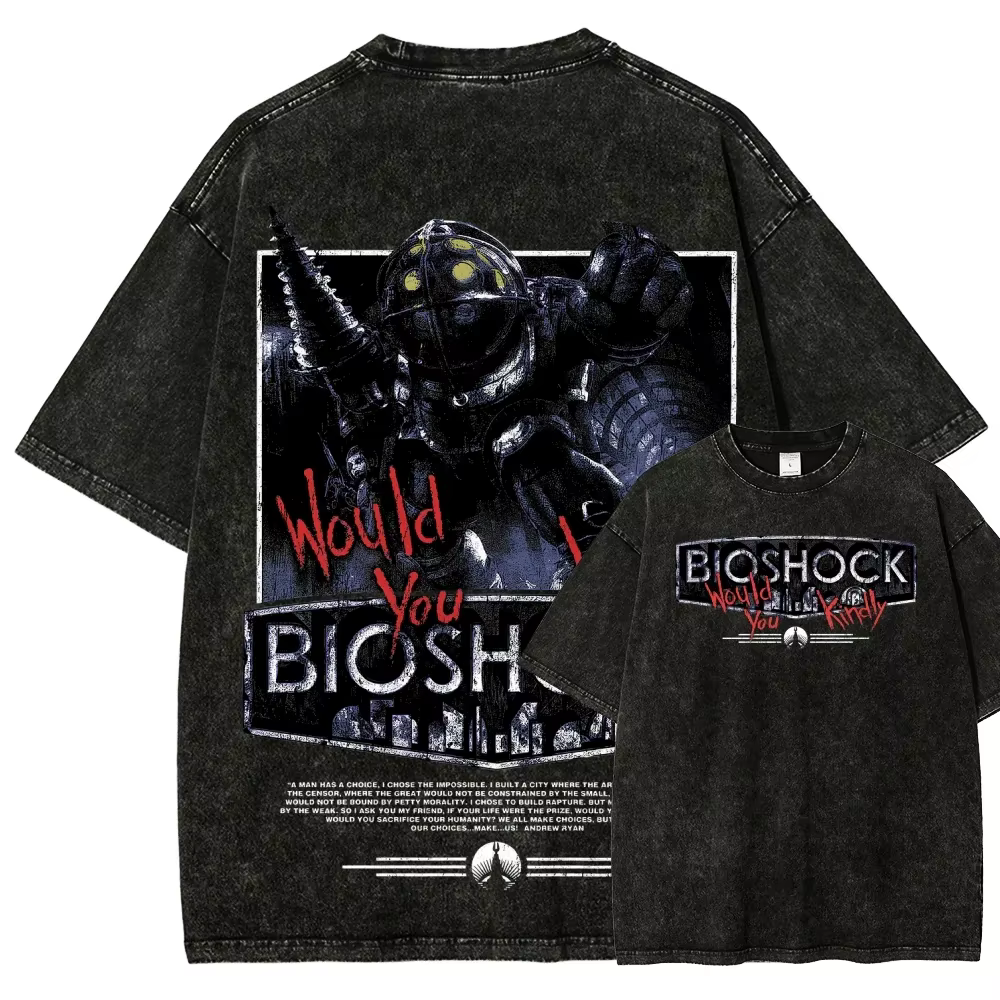 T-shirt imprimé graphique rétro classique de jeu de tir Bioshock, pour hommes et femmes, nouveau sty