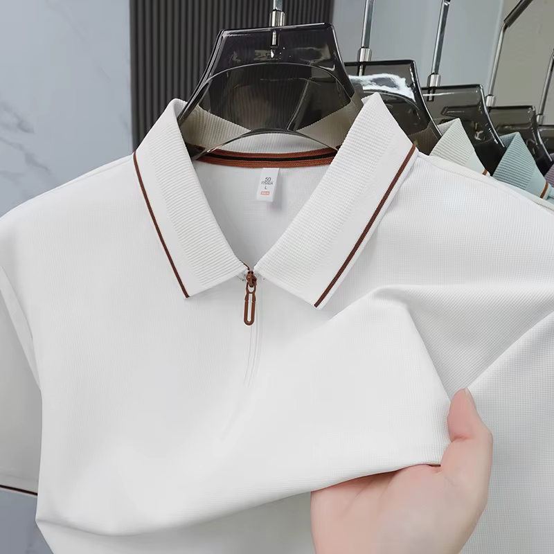 Light luxe couleur solide manches courtes polo chemise homme été glace soie respirable affaires déco