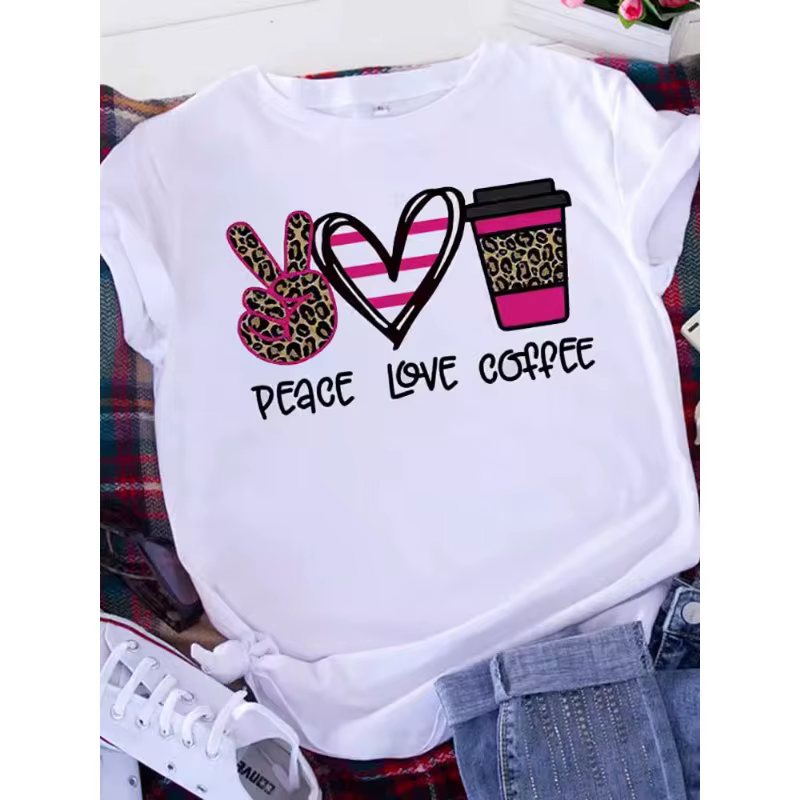 Brave Soul L américain rétro lettres amour blanc T-shirt femmes à manches courtes col rond ample gra