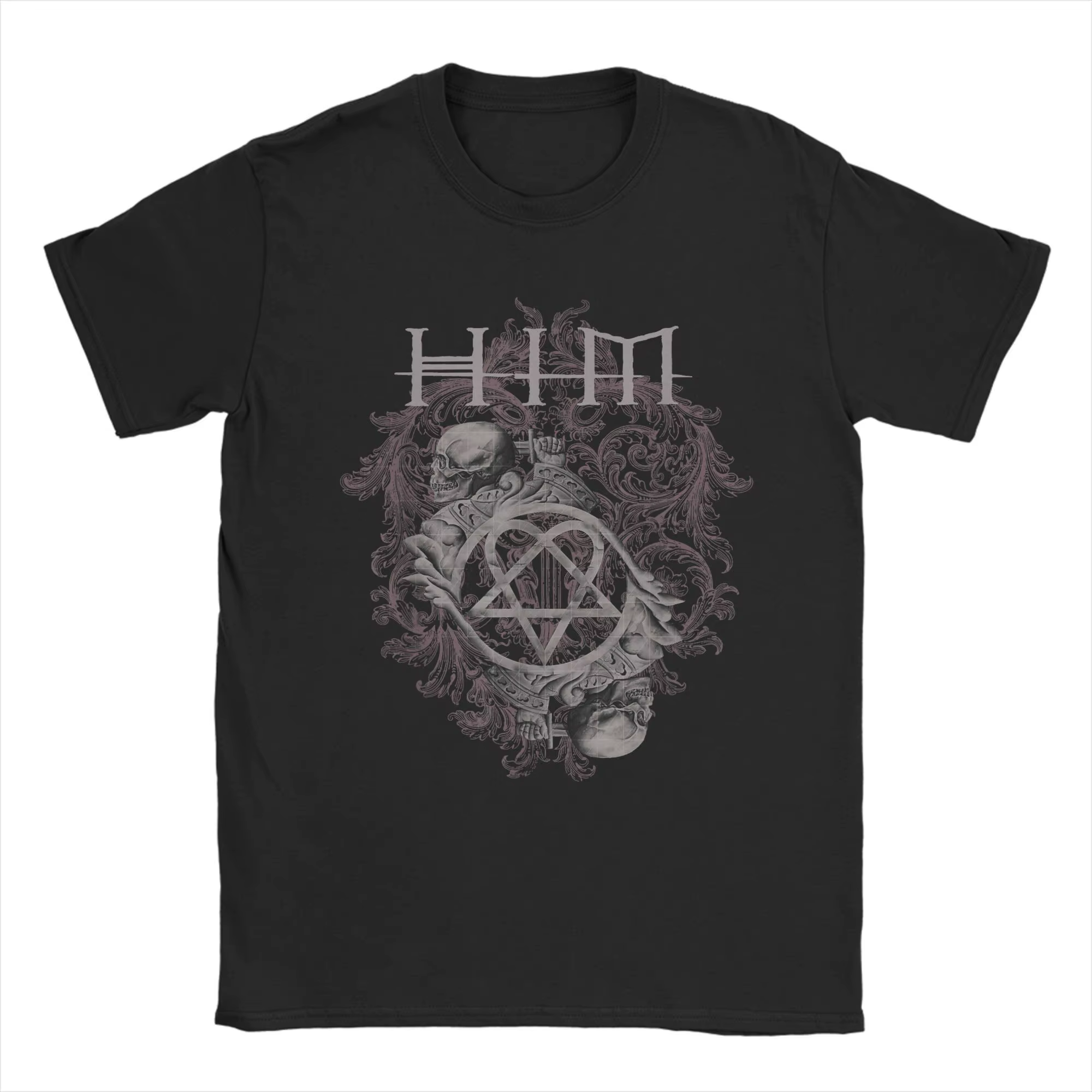 Ville Valo HIM double crâne sur marron T-Shirts hommes génial 100% coton t-shirt col rond à manches