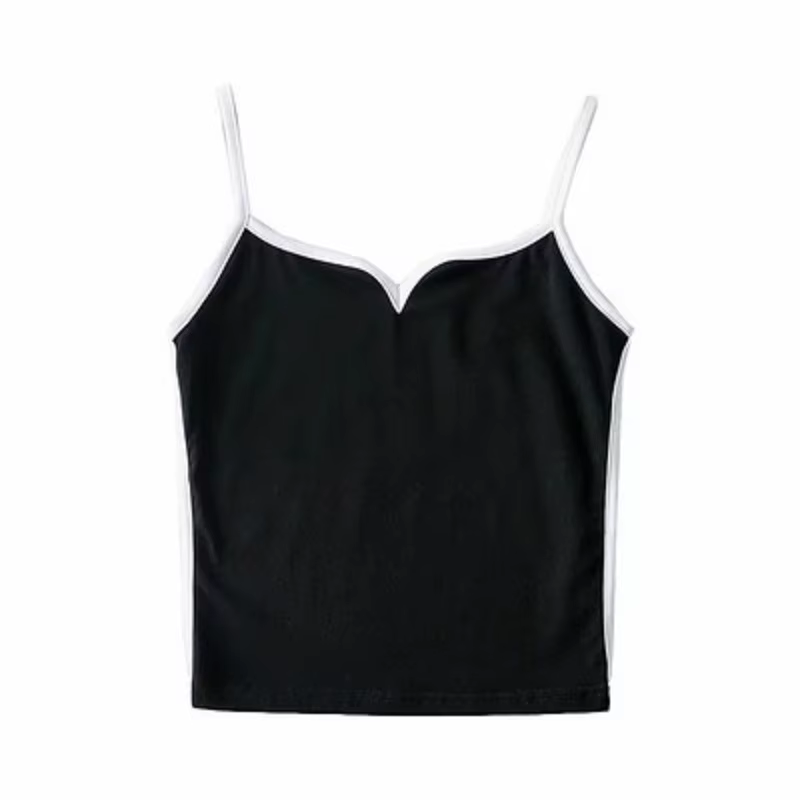 Haut court noir été sexy hauts femmes 2024 spaghetti sangle haut décontracté col en v camis tricot s