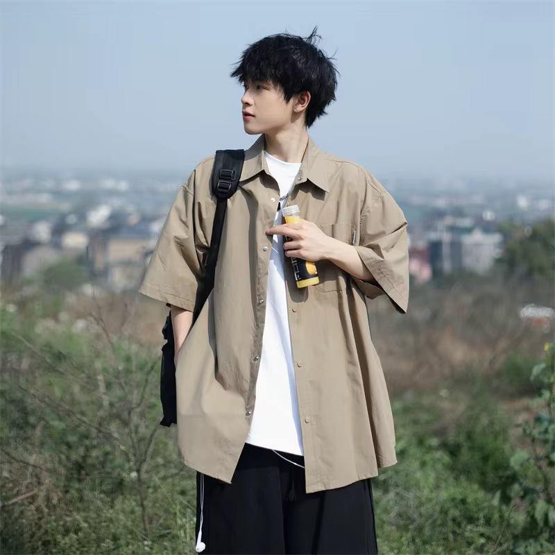 Chemises Vintage de Style japonais pour hommes, printemps été, ample, manches courtes, chemise à rev