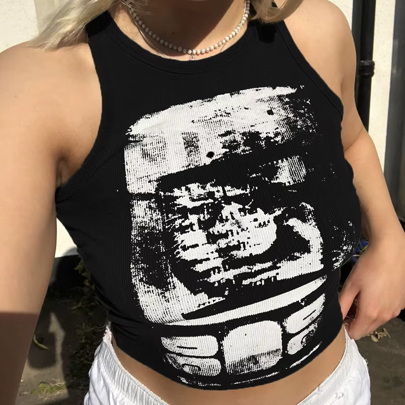 Débardeur court imprimé y2k, sans manches, col rond, Corset, basique, pour femme, été