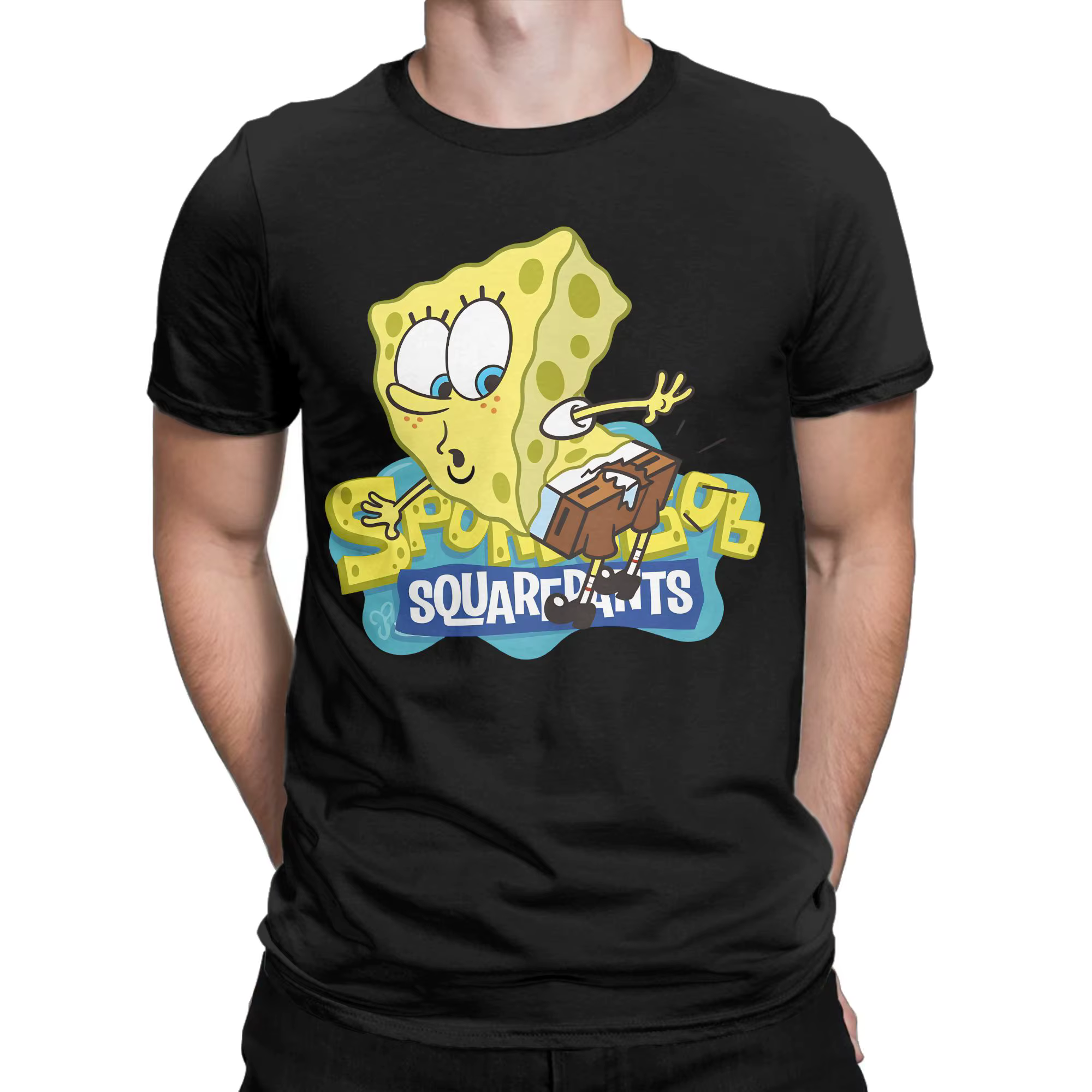 T-shirts Spongebob pour hommes, 100% coton, humoristiques, col rond, manches courtes, vêtements gran