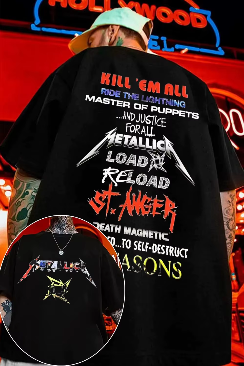 T-Shirt de groupe de rock Metallica bleu, 100% coton, avec image graphique, pour hommes et femmes, S
