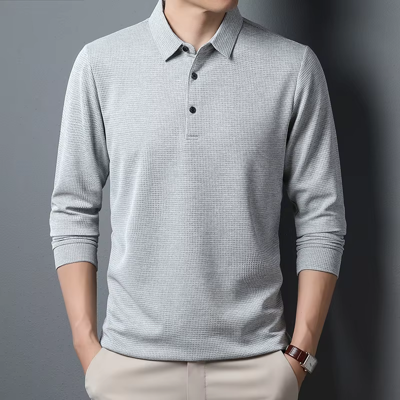 Polo d'affaires décontracté à manches longues pour hommes, T-shirt d'été confortable