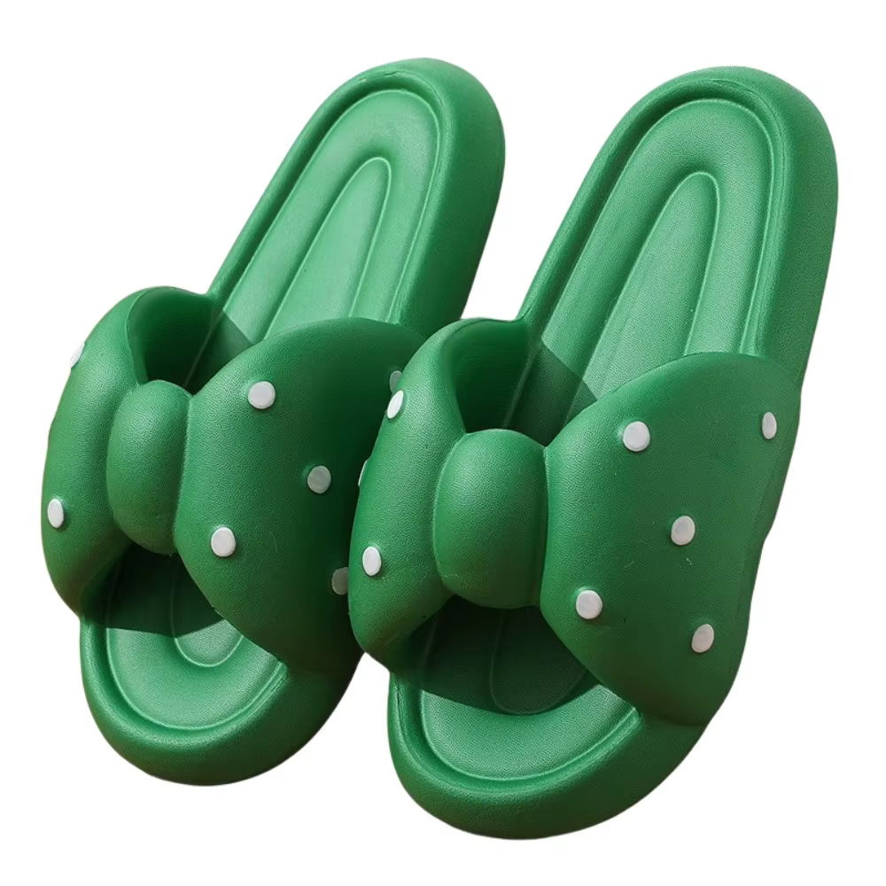 Pantoufles coulissantes confortables à pois pour femmes, pantoufles antidérapantes avec nœud papillo