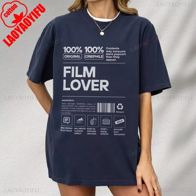 T-shirt amoureux du film T-shirt graphique surdimensionné pour les buffs du film Chemise de cinéma v