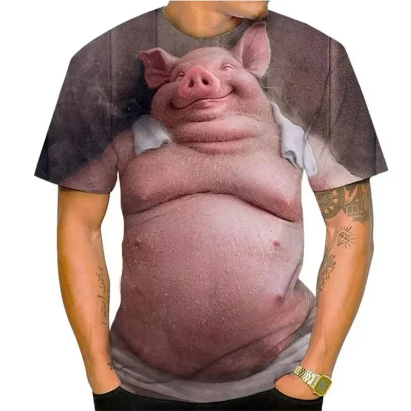 T-shirt unisexe à manches courtes imprimé 3D cochon gras amusant 2026, coupe ample et confortable, s