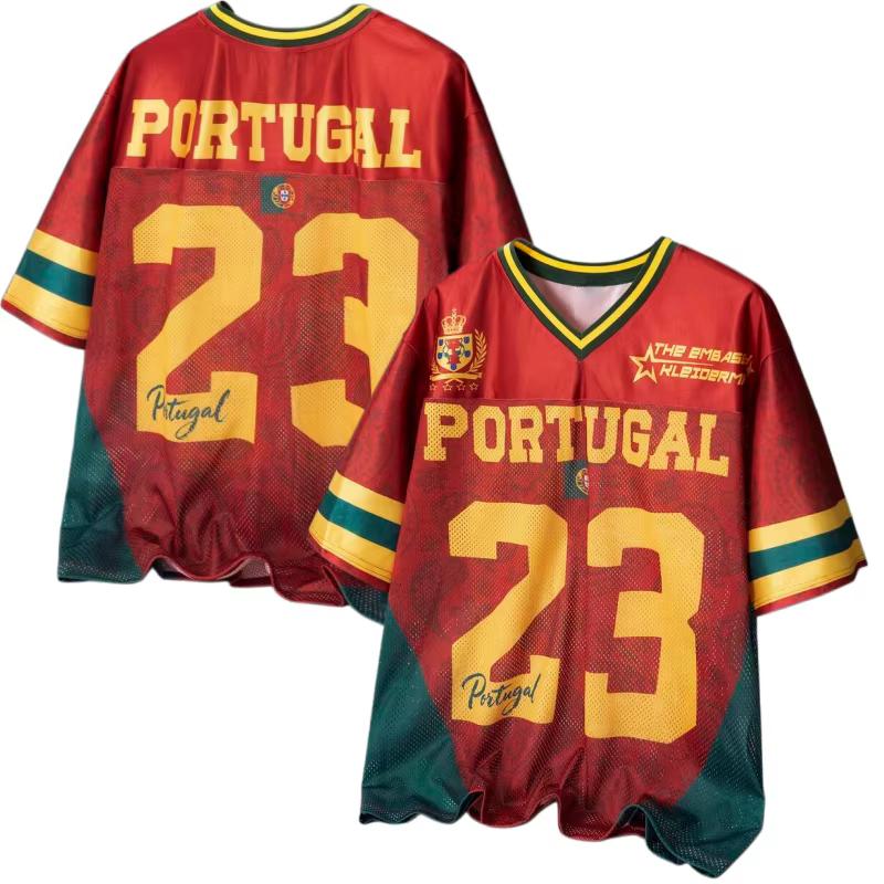 Nouveau T-shirt de football en maille rétro thème Portugal 2026, Taille 23, Coupe tendance et décont