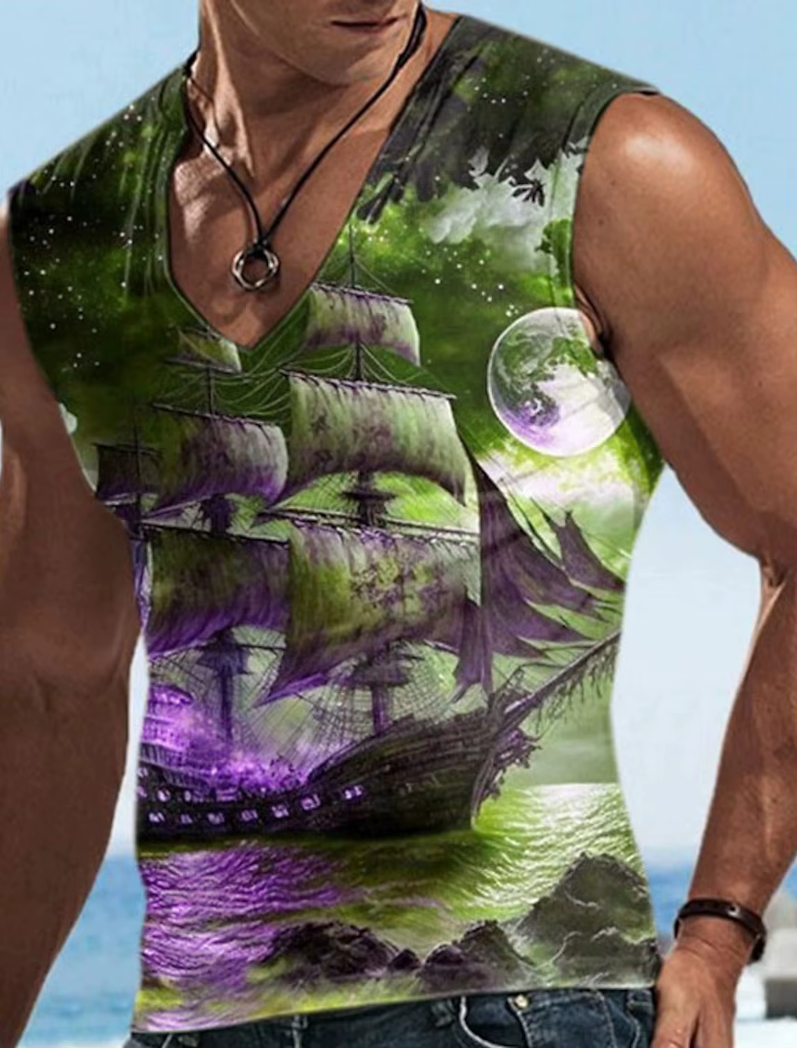 Costume de marin t-shirt imprimé bateau 3D pour hommes, débardeur sans manches à séchage rapide, che