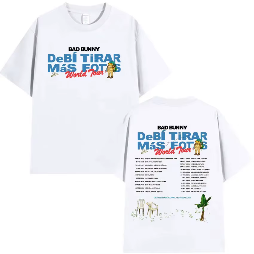 Rappeur Bad Bunny Tour 2025 Album Merch T-shirts Debi Tirar Mas Fotos DTMF graphiques T-shirts unise