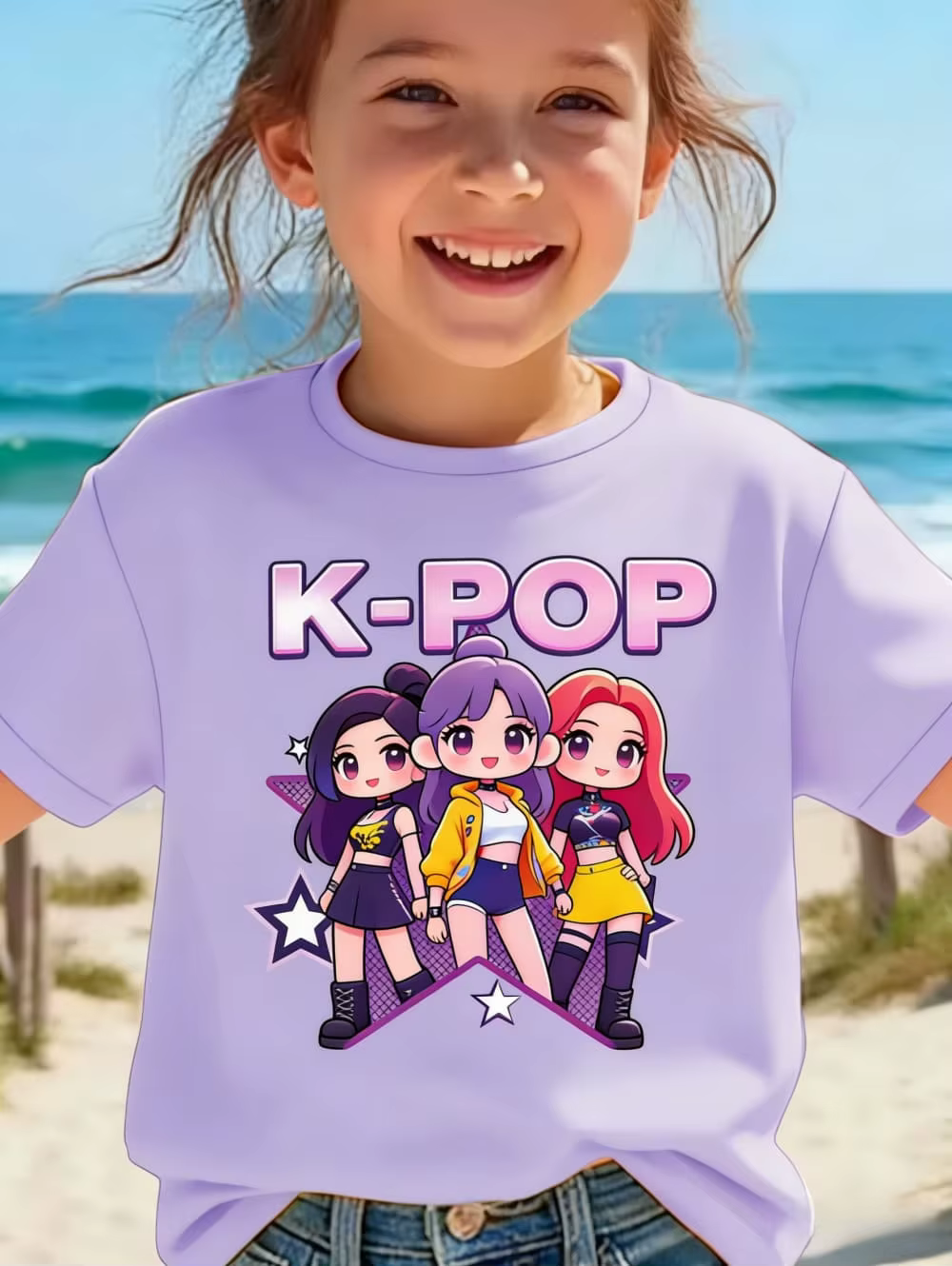 T-shirt Kpop pour enfants, motif dessin animé, manches courtes, haut confortable d'été, cadeau amusa