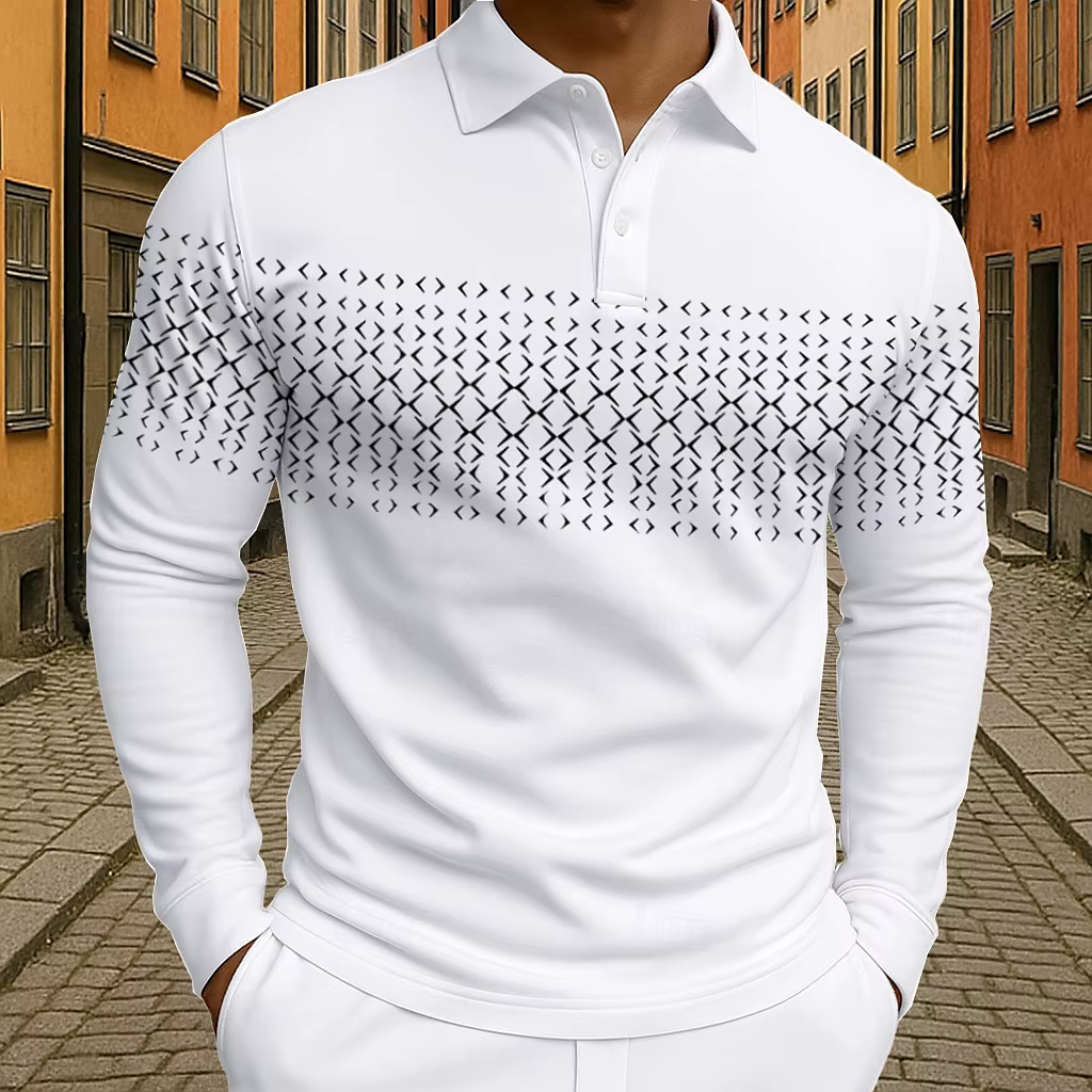 Polo de Golf géométrique à manches longues pour hommes, vêtements quotidiens, imprimés en 3D, bouton