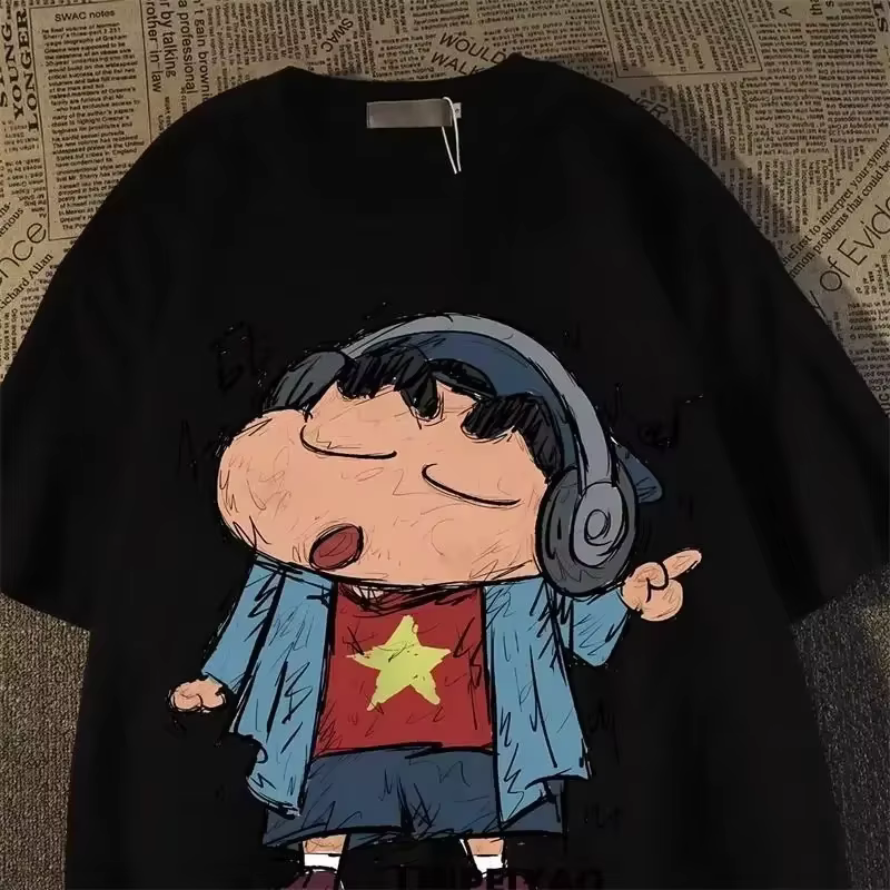 Fun Crayon Shin Chan rétro dessin animé T-shirt à manches courtes été ample rue Couple demi manches
