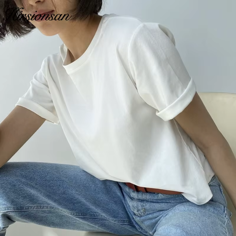 Hirsionsan – t-shirt surdimensionné 100% coton pour femme, basique, ample, à manches courtes, doux,