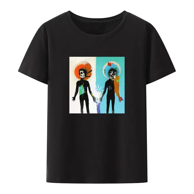 Attaque massive noir blanc imprimé t-shirt créatif Hipster esthétique hauts hommes femmes à manches 