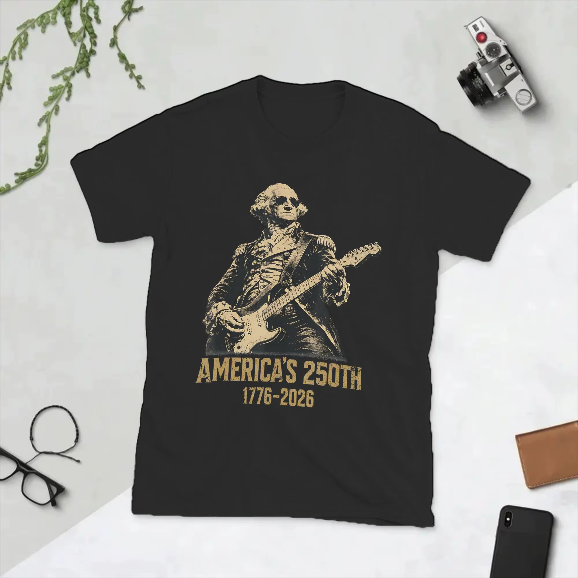 T-shirts pour hommes, America 250th George Washington Rock Guitar Music 1776, t-shirts en pur coton,