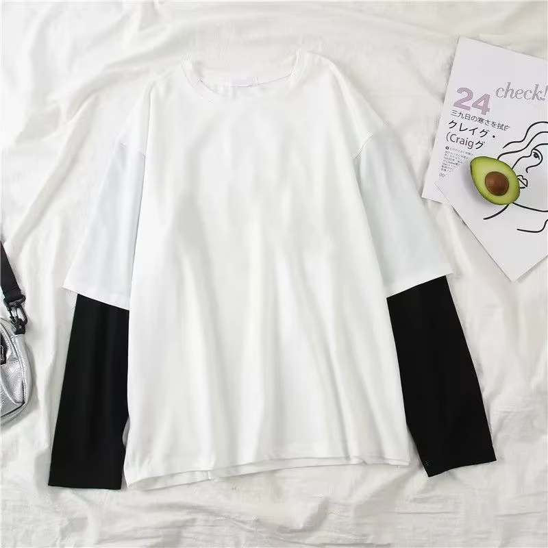 Nouveau Harajuku noir blanc rayé Y2K à manches longues couleur unie T-shirts hommes femmes automne f
