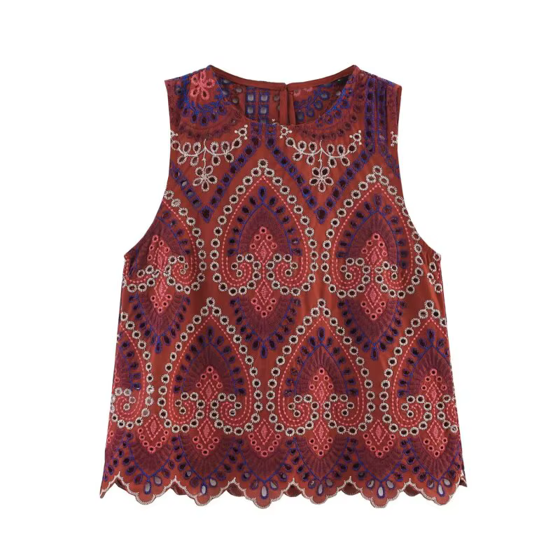 Ensemble d'été pour femmes, style exotique, sans manches, motif symétrique, haut à volants, jupe pli