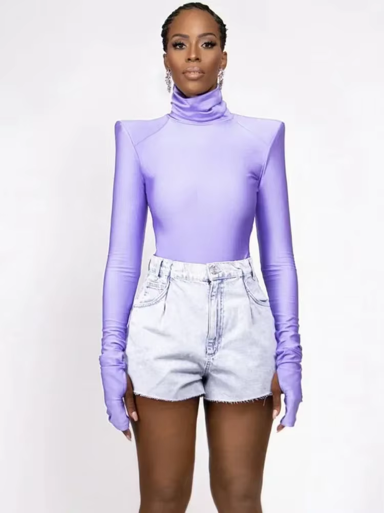 Body couleur unie col roulé Lingerie corps Sexy Feminino à manches longues Y2k hauts femmes une pièc