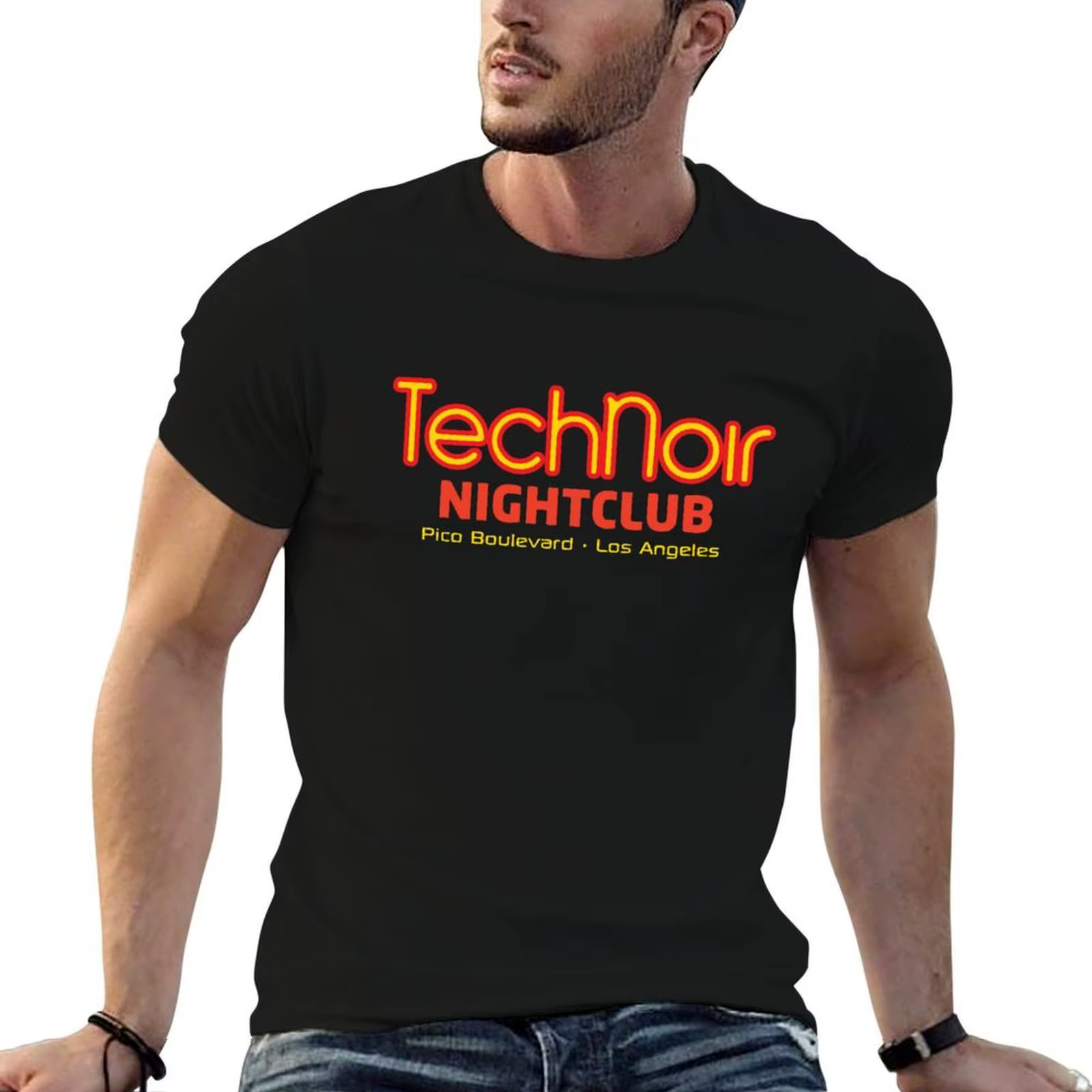 T-shirt Tech Noir Nightclub, t-shirt imprimé personnalisé pour homme, t-shirts graphiques de créateu