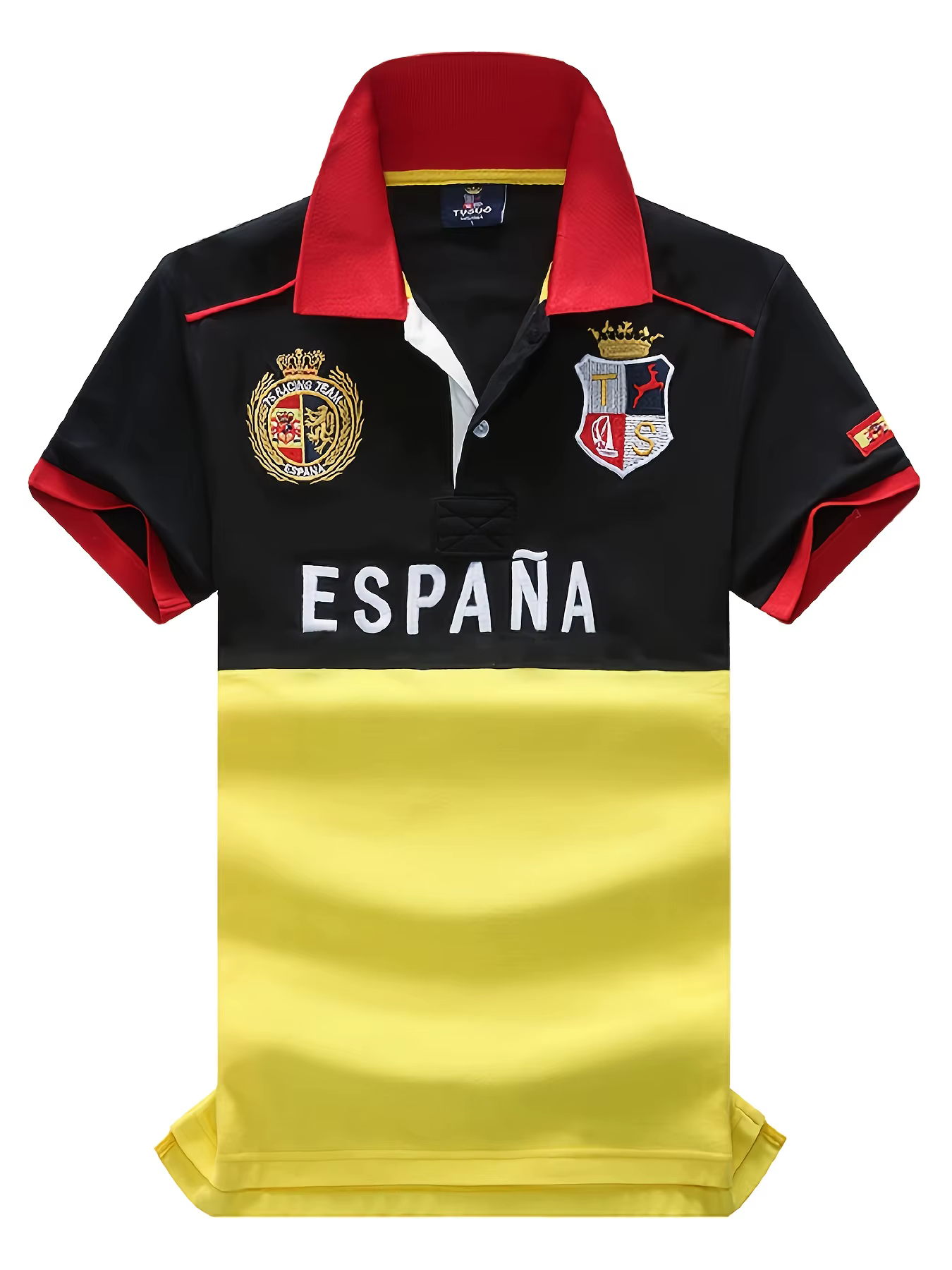 Polo Homme Espagne Manches Courtes Coton Brodé avec Fente Couleur Contrastante Design Original Loisi