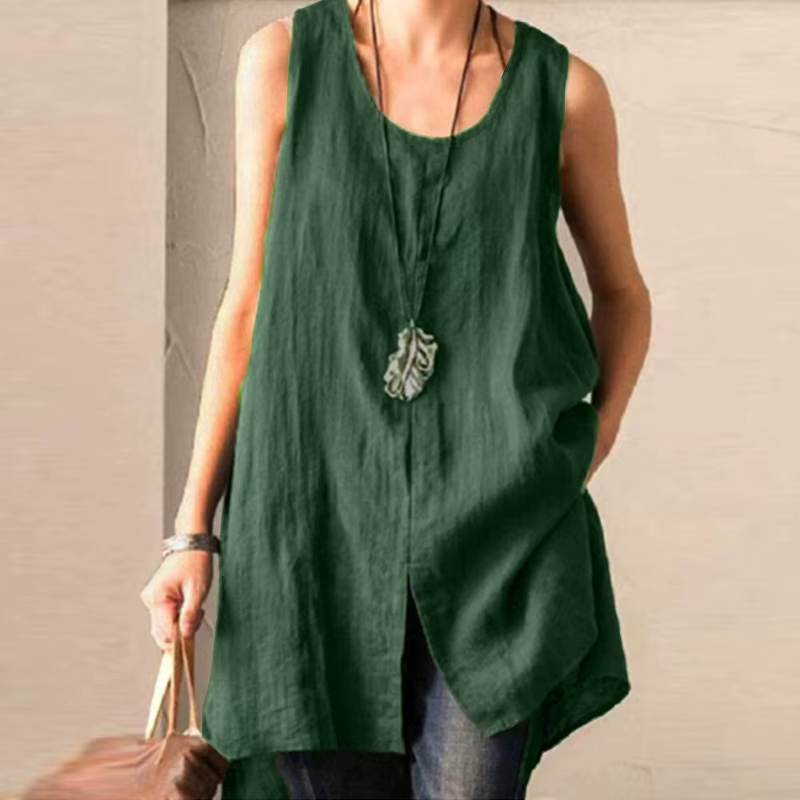 Vintage solide débardeurs hauts ample plage Blusas coton Camis tunique ZANZEA femmes sans manches Bl