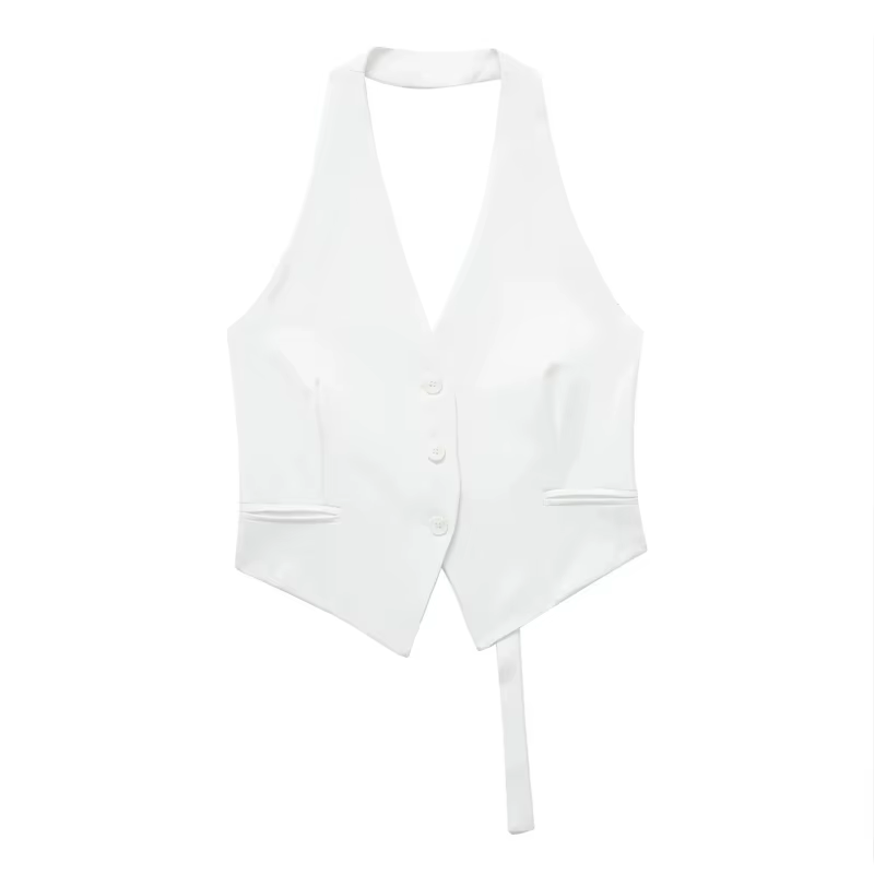 MUJER noir blanc gilet sans manches femmes épaules nues recadrée gilets pour femmes gilet licou gile