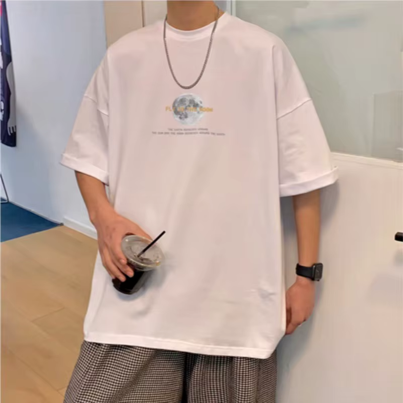 T-shirt à motif de lune, Style coréen, sensation paresseuse, 30kg à 120kg, haut basique quotidien, c